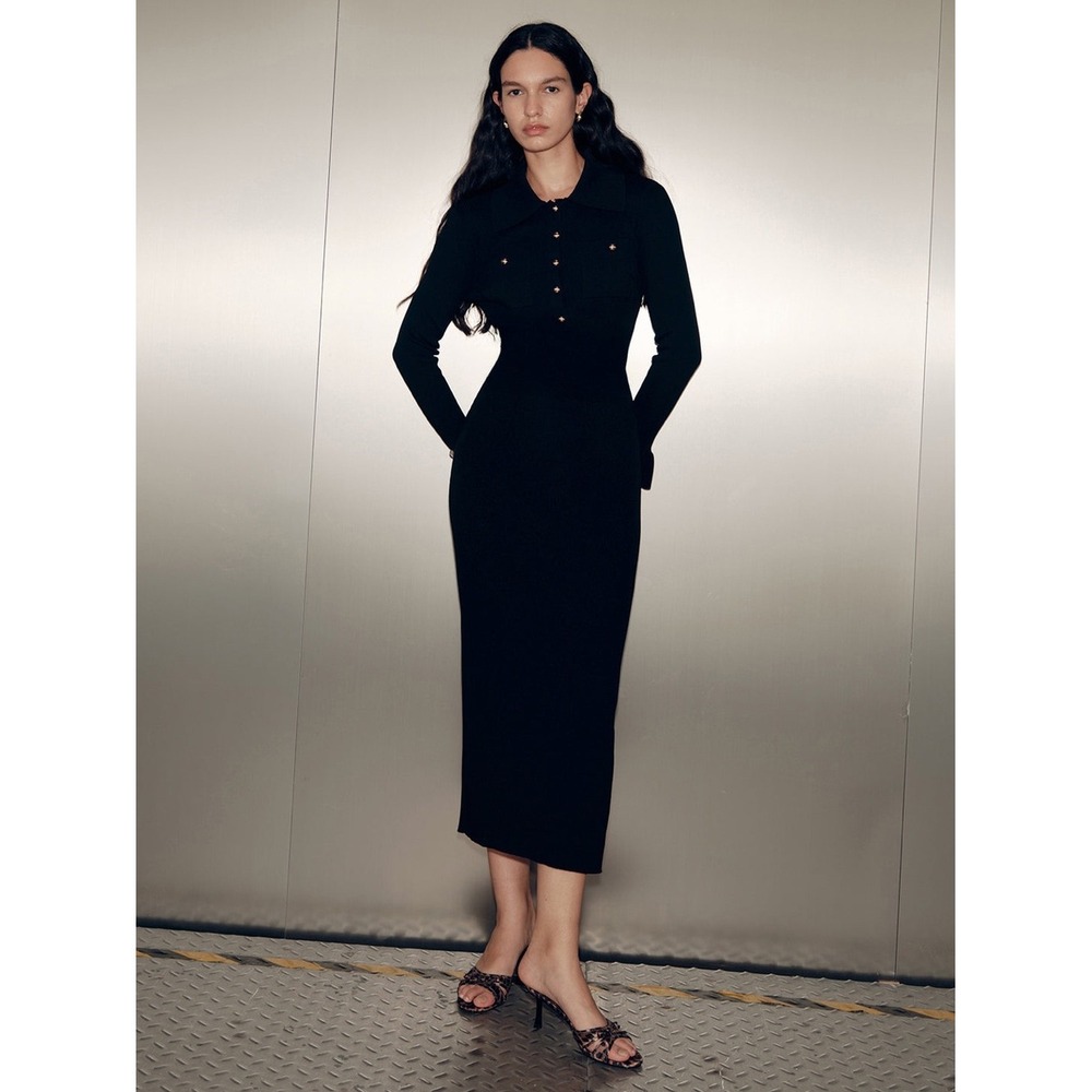 Commense Black Ribbed Knit
Maxi Dress Medium NWT modern Chic